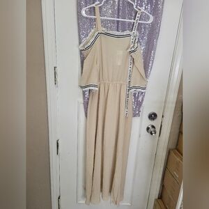 Beige Maxi Dress with Black Trim